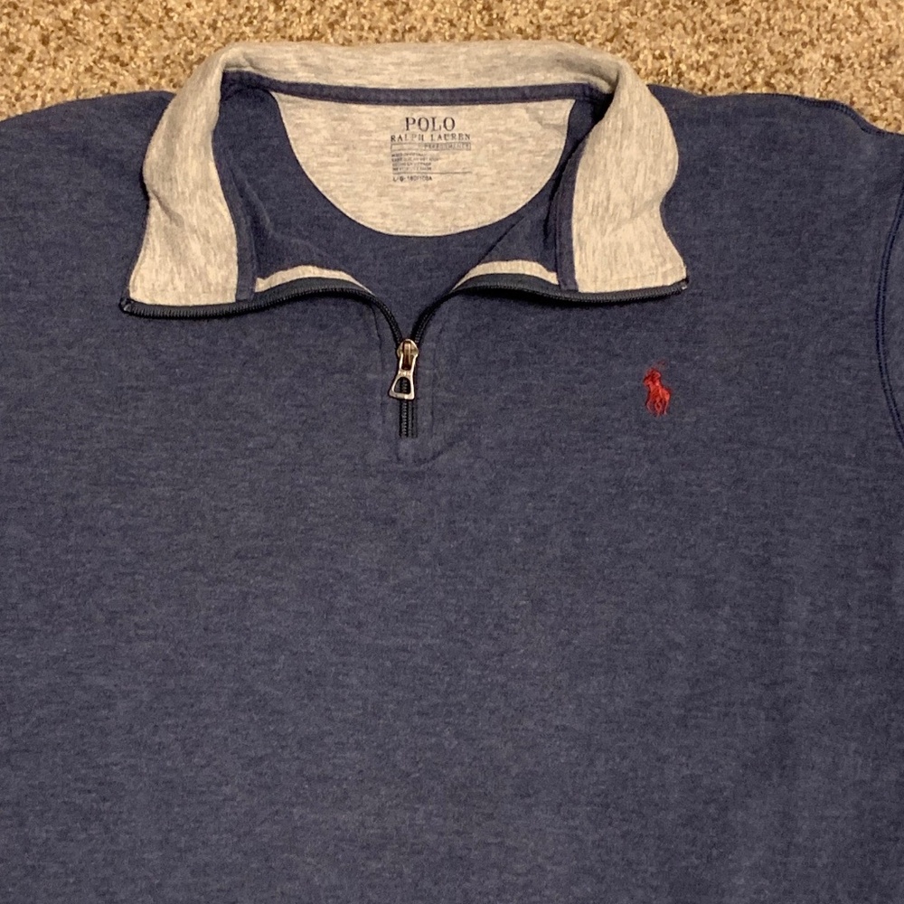 Polo Ralph Lauren SOFT Mens L Performance Sweater 1/4 quarter zip Blue Heather